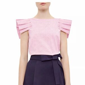 Ted Baker Pink Striped Blouse with Ruffle Sleeves